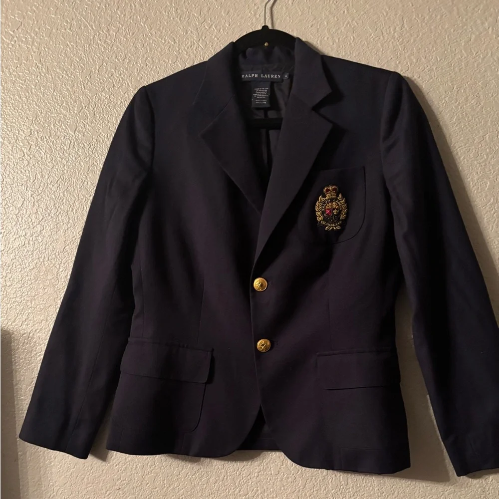 Vintage Ralph Lauren Navy Blue Wool Crest Blazer Gold Buttons Preppy Jacket Sz 6 - Picture 5 of 11